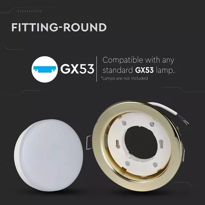 V-TAC GX53 LED lámpa keret, arany fix lámpatest - SKU 3676