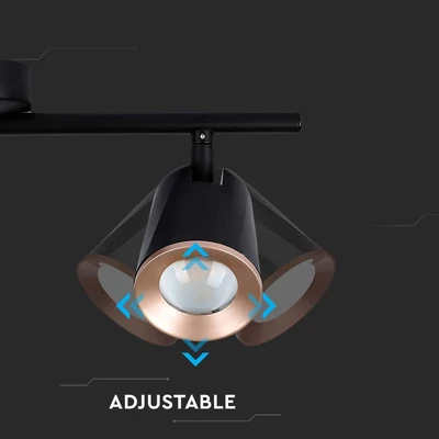 V-TAC háromfejű 15W beltéri fekete fali LED lámpa, meleg fehér, 100 Lm/W - SKU 218259