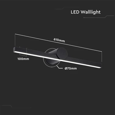 V-TAC IP65 fali 10W tükör- és képvilágítás, fekete házzal, meleg fehér, 150 Lm/W - SKU 405831