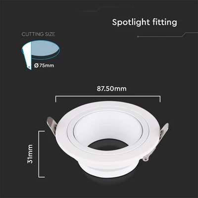 V-TAC kerek GU10 LED spotlámpa keret, fehér lámpatest - SKU 10296