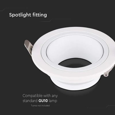 V-TAC kerek GU10 LED spotlámpa keret, fehér lámpatest - SKU 10296