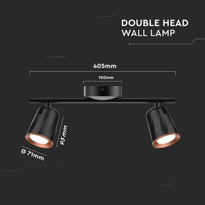 V-TAC kétfejű 10W beltéri fekete fali LED lámpa, meleg fehér, 100 Lm/W - SKU 218255