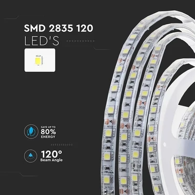 V-TAC kettős PCB LED szalag IP65 SMD 2835 chip 120 db/m természetes fehér, 100LM/W - SKU 212626