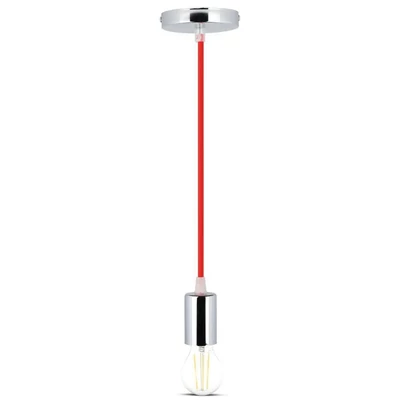 V-TAC króm függeszték, piros vezetékkel, E27 foglalattal - SKU 3791