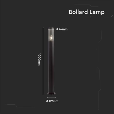 V-TAC kültéri, fekete állólámpa, 100 cm, E27 foglalattal, füstözött búrával - SKU 10472