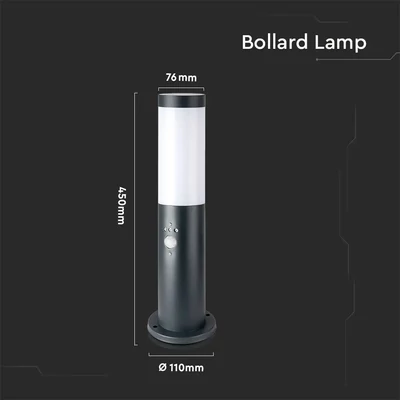V-TAC kültéri, mozgásérzékelős antracit szürke állólámpa, 45 cm, E27 foglalattal - SKU 8965