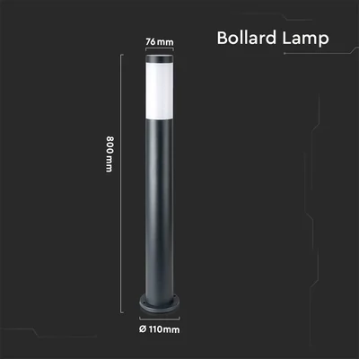 V-TAC kültéri, rozsdamentes acél, antracit szürke állólámpa, 80 cm, E27 foglalattal - SKU 8961