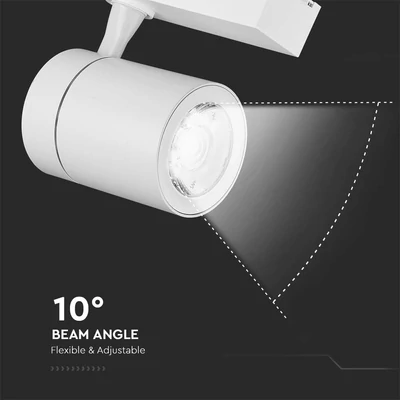 V-TAC LED 10°-os sínes spotlámpa állítható szöggel, 35W természetes fehér, 85 Lm/W - SKU 211256