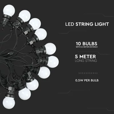 V-TAC LED 10W party fényfüzér 5m 10db fényforrással, meleg fehér - SKU 217436