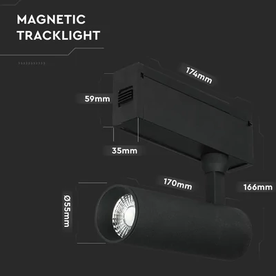 V-TAC LED állítható spotlámpa mágneses sínhez 15W CRI>90 UGR<19 természetes fehér - SKU 7967
