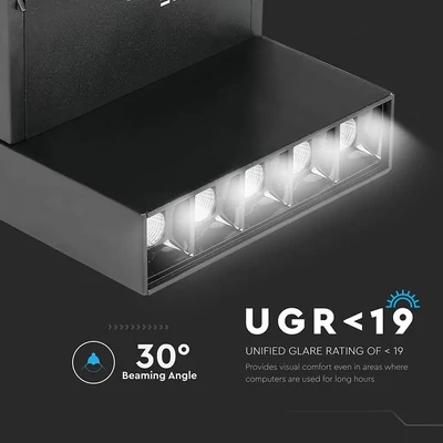V-TAC LED dönthető spotlámpa mágneses sínhez 10W CRI>90 UGR<19 természetes fehér - SKU 7963