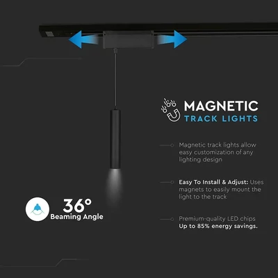 V-TAC LED függő spotlámpa mágneses sínhez 15W CRI>90 UGR<19 meleg fehér - SKU 7968