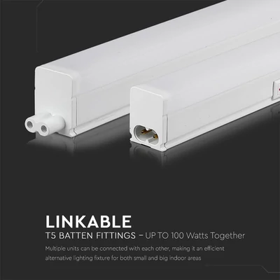 V-TAC LED lámpa 60cm T5 7W beépített kapcsolóval meleg fehér - SKU 21692