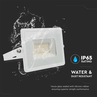 V-TAC LED reflektor 30W természetes fehér, fehér házzal - SKU 215956