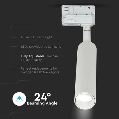 V-TAC LED sínes spotlámpa állítható 20W CRI>90 hideg fehér - SKU 364