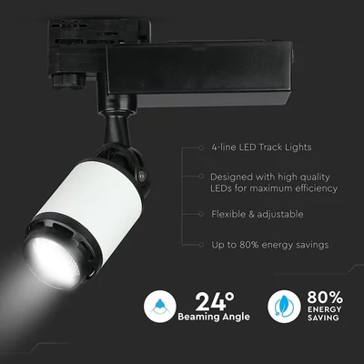 V-TAC LED sínes spotlámpa állítható 25W hideg fehér - SKU 1337