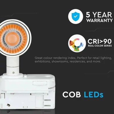 V-TAC LED sínes spotlámpa állítható 7W CRI>90 meleg fehér - SKU 350