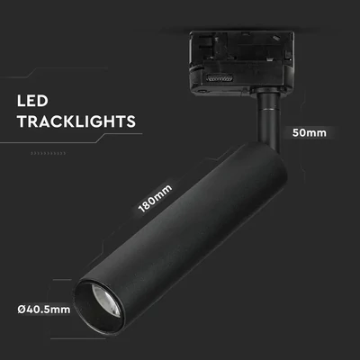 V-TAC LED sínes spotlámpa állítható 7W CRI>90 természetes fehér, fekete ház - SKU 354