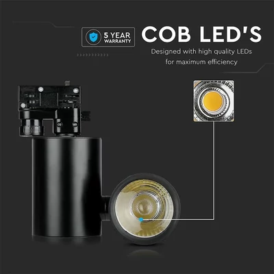 V-TAC LED sínes spotlámpa állítható CRI>95 15W hideg fehér - SKU 1303