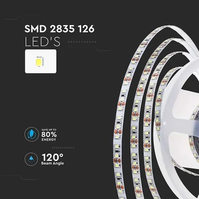 V-TAC LED szalag IP20 SMD 2835 chip 126 db/m hideg fehér, 137LM/W - SKU 212595