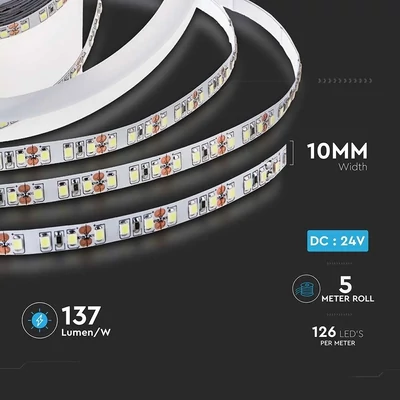 V-TAC LED szalag IP20 SMD 2835 chip 126 db/m hideg fehér, 137LM/W - SKU 212595