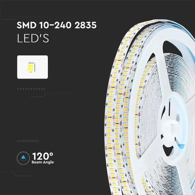 V-TAC LED szalag IP20 SMD 2835 chip 240 db/m természetes fehér, 110LM/W - SKU 21321