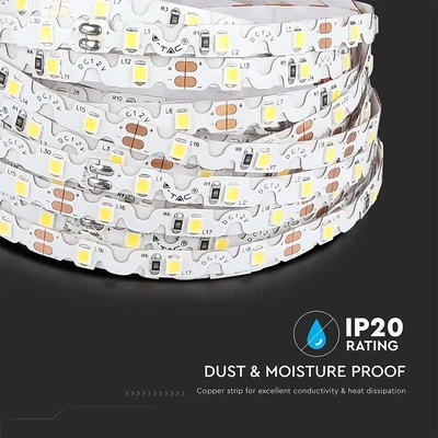 V-TAC LED szalag IP20 SMD 2835 chip 60 db/m meleg fehér, 80LM/W - SKU 212559