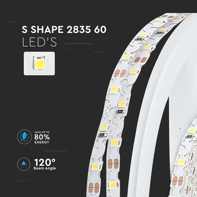 V-TAC LED szalag IP20 SMD 2835 chip 60 db/m természetes fehér, 80LM/W - SKU 212560