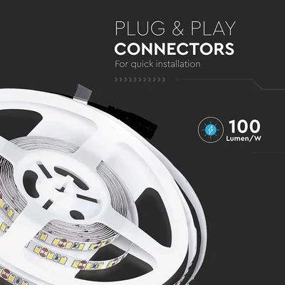 V-TAC LED szalag IP20 SMD 3528 chip 120 db/m meleg fehér, 100LM/W - SKU 212025