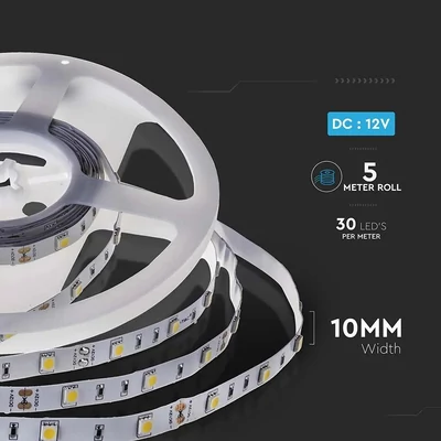V-TAC LED szalag IP20 SMD 5050 chip 30 db/m hideg fehér, 80LM/W - SKU 212133