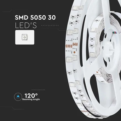 V-TAC LED szalag IP20 SMD 5050 chip 30 db/m RGB, 80LM/W - SKU 212124