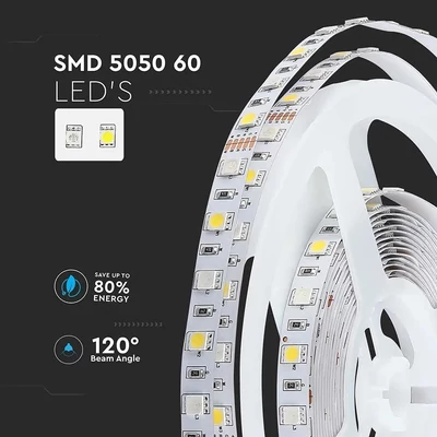 V-TAC LED szalag IP20 SMD 5050 chip 60 db/m RGB + természetes fehér - SKU 212552