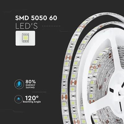 V-TAC LED szalag IP65 SMD 5050 chip 60 db/m hideg fehér - SKU 2148
