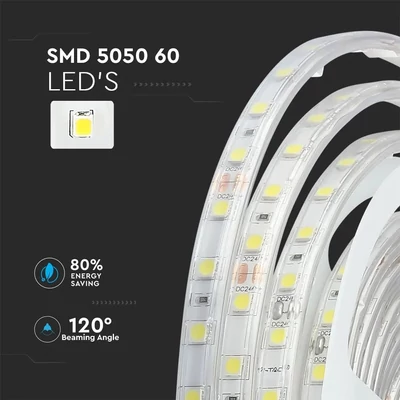 V-TAC LED szalag IP65 SMD 5050 chip 60 db/m hideg fehér - SKU 2564