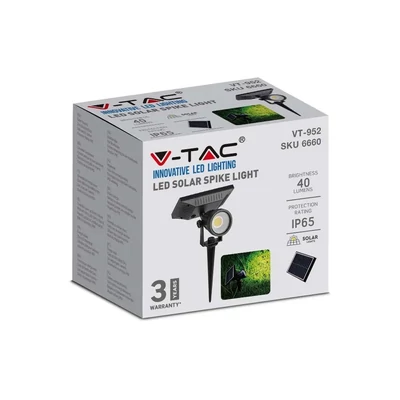 V-TAC leszúrható napelemes COB LED kerti lámpa, hideg fehér - SKU 6662