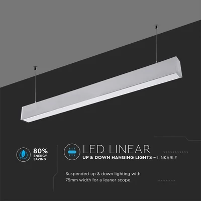 V-TAC mennyezetre függeszthető dimmelhető lineáris LED lámpa 120cm 60W természetes fehér - SKU 378