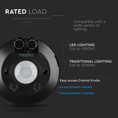V-TAC mennyezetre szerelhető, infravörös mozgásérzékelő 360°, fekete - SKU 5087
