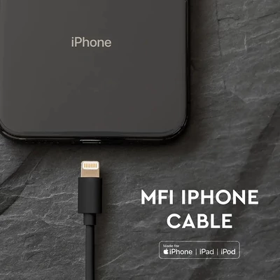 V-TAC MFi licences, iPhone 1.5m hálózati kábel, fekete - SKU 8452