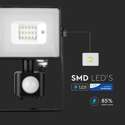 V-TAC mozgásérzékelős LED reflektor 10W természetes fehér Samsung chip - SKU 437