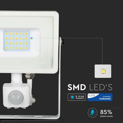V-TAC mozgásérzékelős LED reflektor 20W meleg fehér Samsung chip - SKU 448