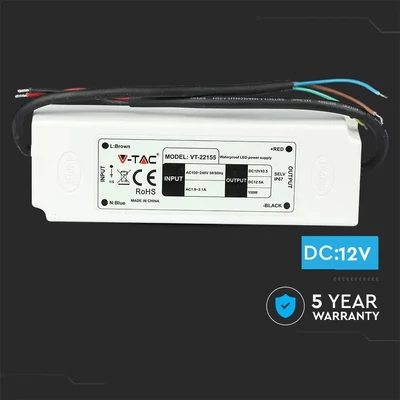 V-TAC műanyagházas IP67 LED tápegység 12V 150W 12.5A - SKU 3250