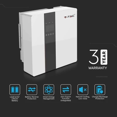 V-TAC napelemekhez való egyfázisú 3.6kW hibrid rendszerű inverter, LCD kijelzővel - SKU 11374