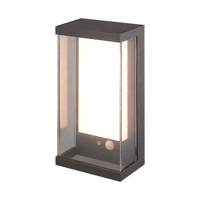 V-TAC napelemes fali IP65 LED lámpa, szenzorral, antracitszürke házzal, meleg fehér - SKU 23033