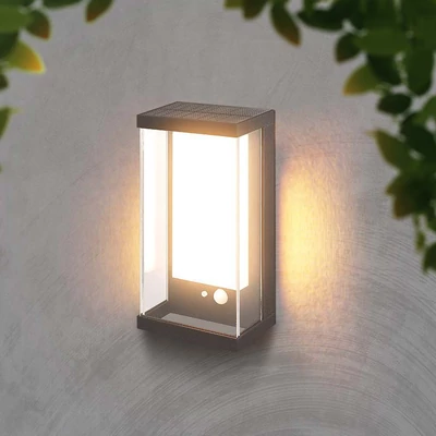 V-TAC napelemes fali IP65 LED lámpa, szenzorral, antracitszürke házzal, meleg fehér - SKU 23033