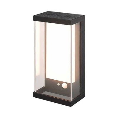 V-TAC napelemes fali IP65 LED lámpa, szenzorral, fekete házzal, meleg fehér - SKU 23032