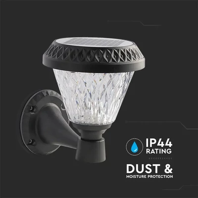 V-TAC napelemes LED fali lámpa, IP44, állítható fénnyel, fekete házzal és távirányítóval - SKU 93575