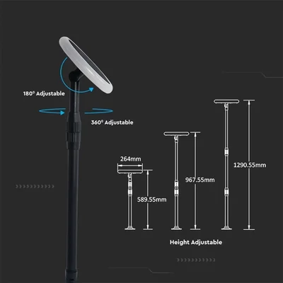 V-TAC napelemes LED kerti lámpa állítható magassággal, 129 cm, természetes fehér - SKU 6669