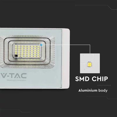 V-TAC napelemes LED reflektor 12W természetes fehér 5000 mAh, fehér házzal - SKU 23018
