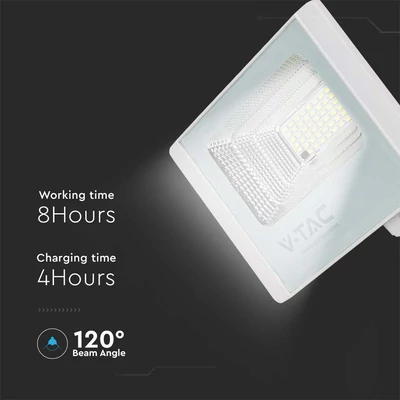 V-TAC napelemes LED reflektor 16W hideg fehér 10000 mAh, fehér házzal - SKU 10407