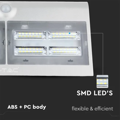 V-TAC napelemes, mozgásérzékelős LED reflektor, fehér, 7W természetes fehér - SKU 8278